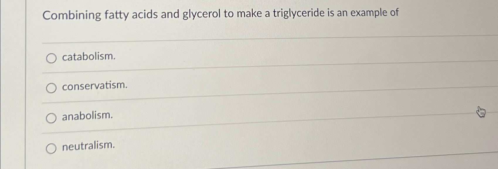 Solved Combining fatty acids and glycerol to make a