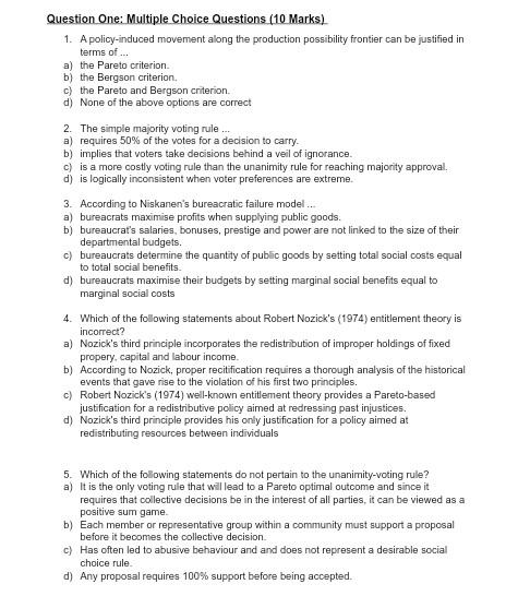 Solved Question One: Multiple Choice Questions (10 Marks) 1. | Chegg.com
