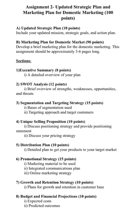 develop marketing plan assignment