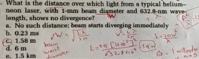 Solved 9 D. -. What is the distance over which light from a | Chegg.com