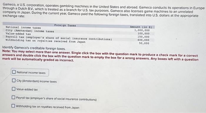 Solved Gameco, a U.S. corporation, operates gambling | Chegg.com