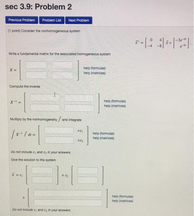 Solved sec 3.9: Problem 2 Previous Problem Problem List Next | Chegg.com