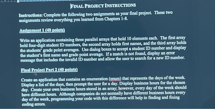 Solved FINAL PROJECT INSTRUCTIONS Instructions: Complete the | Chegg.com