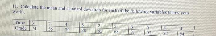 Solved 11. Calculate the mean and standard deviation for | Chegg.com