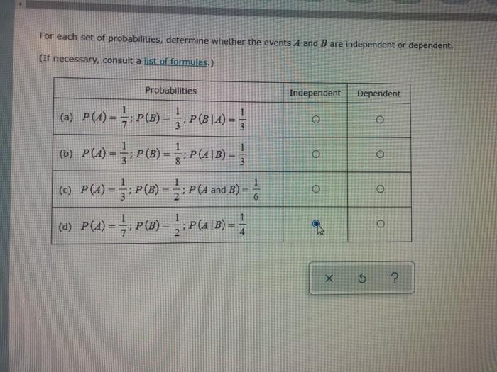 Solved For Each Set Of Probabilities, Determine Whether The | Chegg.com