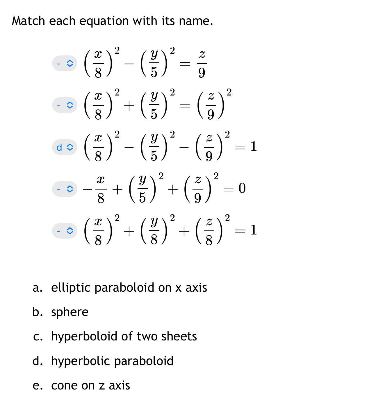 Solved Match each equation with its