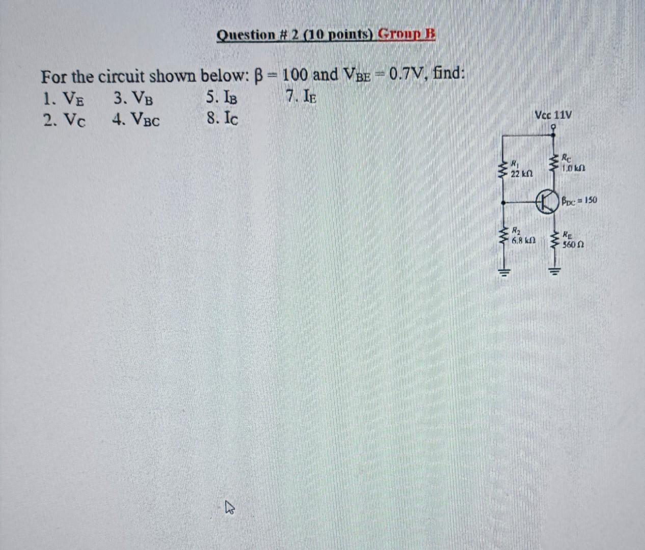Question 2 10 Points Grom E For The Circuit S Chegg Com
