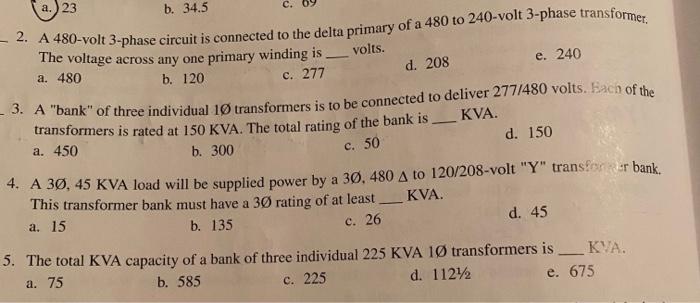 Solved A 23 C C 50 B 34 5 2 A 480 Volt 3 Phase Chegg Com