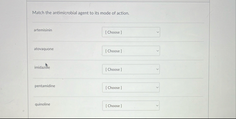 Solved Match the antimicroblal agent to its mode of | Chegg.com
