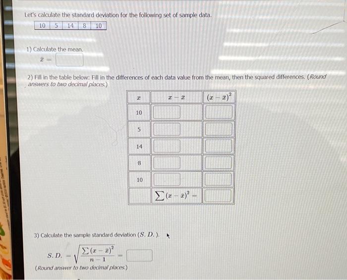 Solved Let's calculate the standard deviation for the | Chegg.com