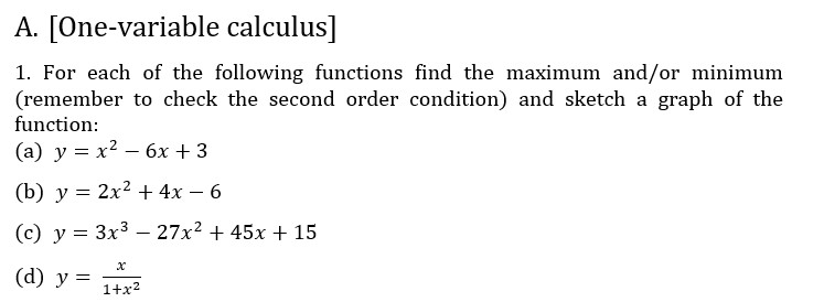 Solved A. [One-variable calculus]For each of the following | Chegg.com