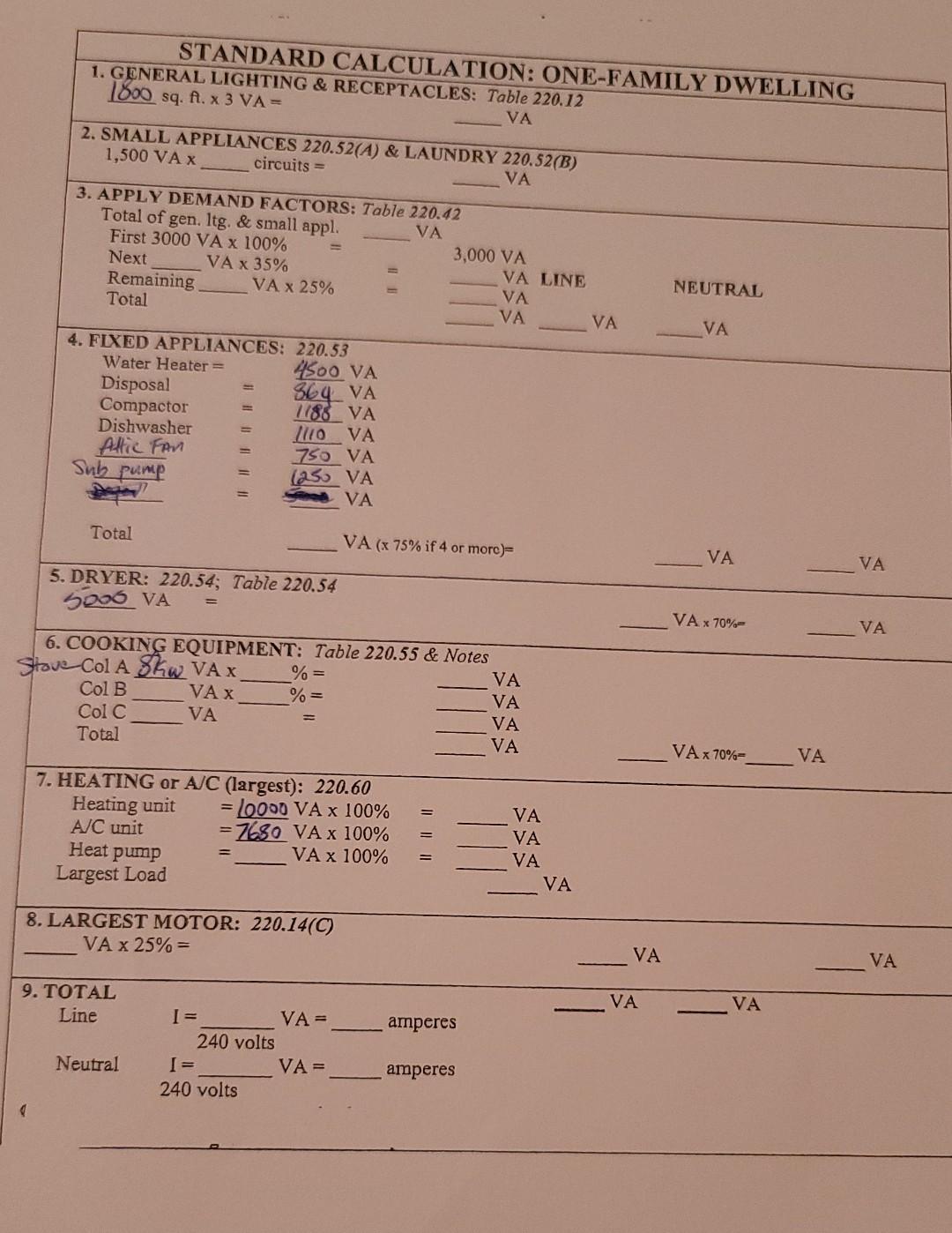 Solved STANDARD CALCULATION ONEFAMILY DWELLING 1. GENERAL