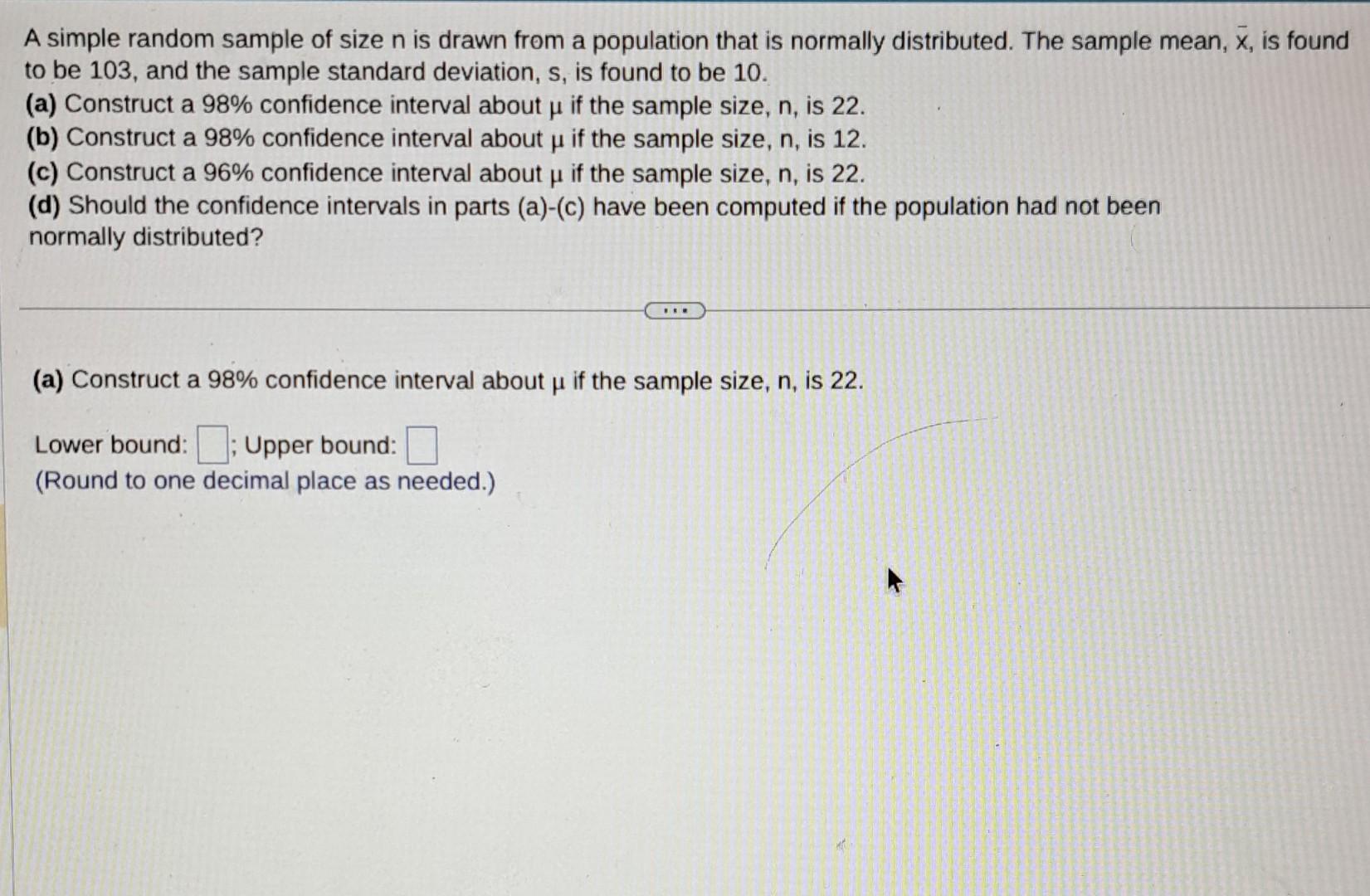 Solved A simple random sample of size n is drawn from a | Chegg.com