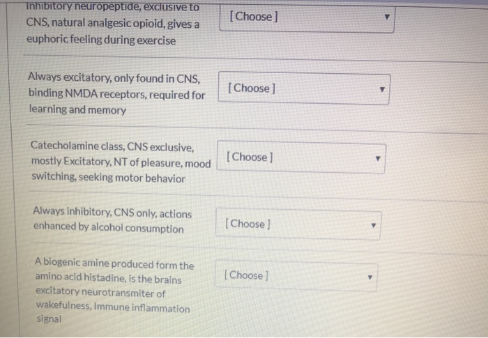 Solved Determine The Correct Match For Each Neurotransmitter Chegg Com