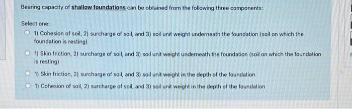 Solved Bearing capacity of shallow foundations can be | Chegg.com