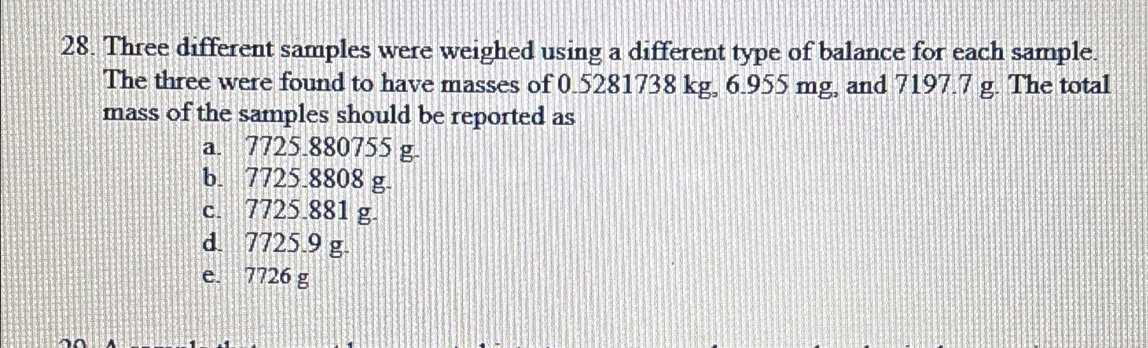 Solved Three Different Samples Were Weighed Using A | Chegg.com