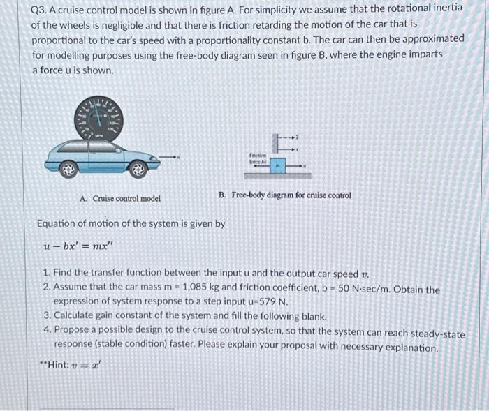 Solved Q3. A cruise control model is shown in figure A. For