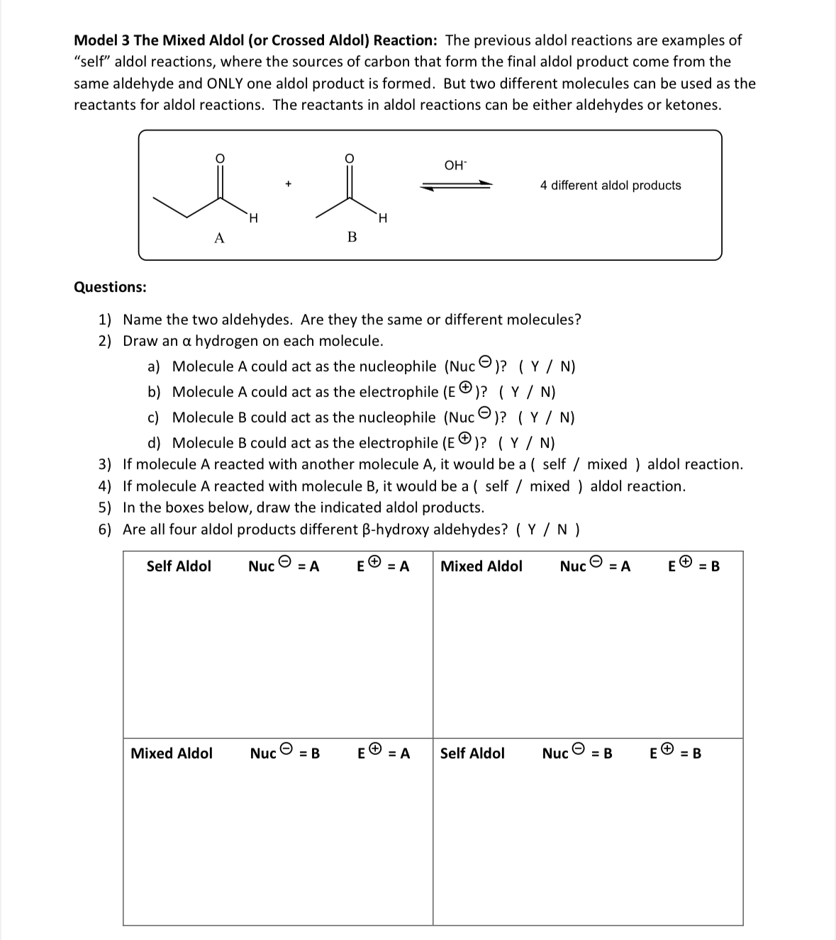 Solved Model 3 ﻿The Mixed Aldol (or Crossed Aldol) ﻿Reaction | Chegg.com