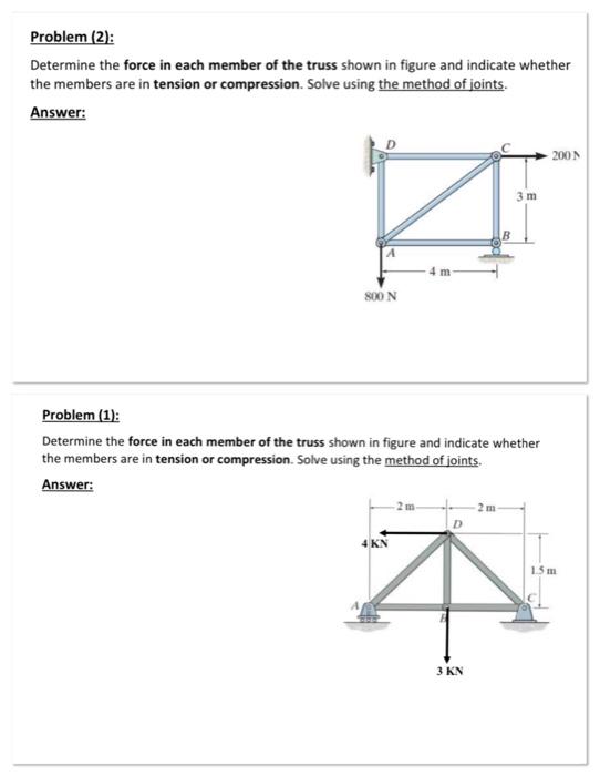 Solved Problem (2): Determine the force in each member of | Chegg.com