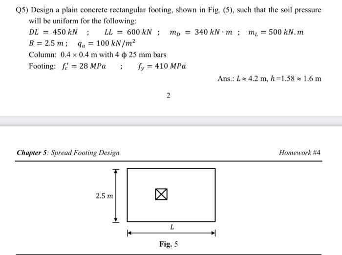 Solved Q5) Design a plain concrete rectangular footing, | Chegg.com