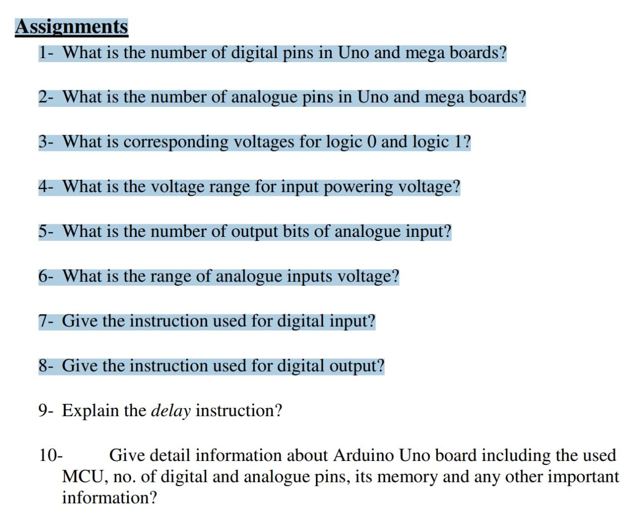 Solved Assignments 1 What Is The Number Of Digital Pins In Chegg Solved Assignments 1 What Is The Number Of Digital Pins In Chegg