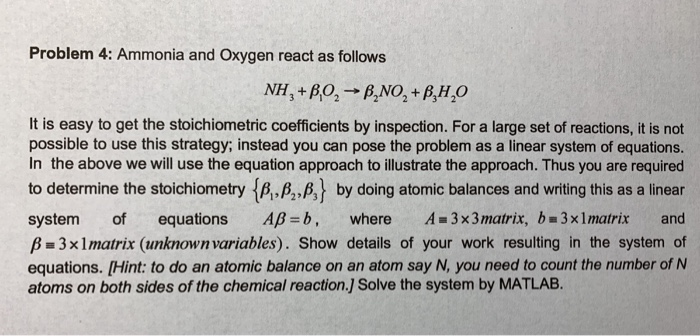 Solved Problem 4: Ammonia And Oxygen React As Follows NH, + | Chegg.com