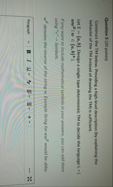 Solved Question 5 (20 ﻿points)Construct the TM below. | Chegg.com