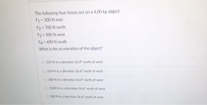 Solved The following four forces act on a 4.00 kg object: F1 | Chegg.com