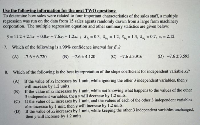 Solved Use the following information for the next TWO | Chegg.com