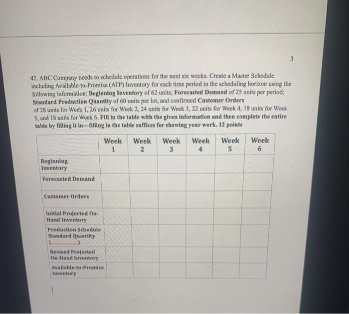 Solved 3 42. ABC Company needs to schedule operations for | Chegg.com