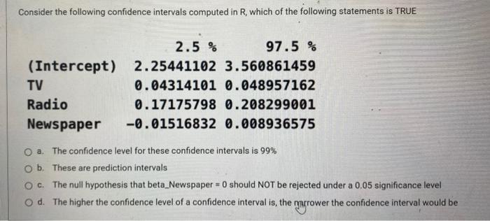 Solved Consider the following confidence intervals computed | Chegg.com