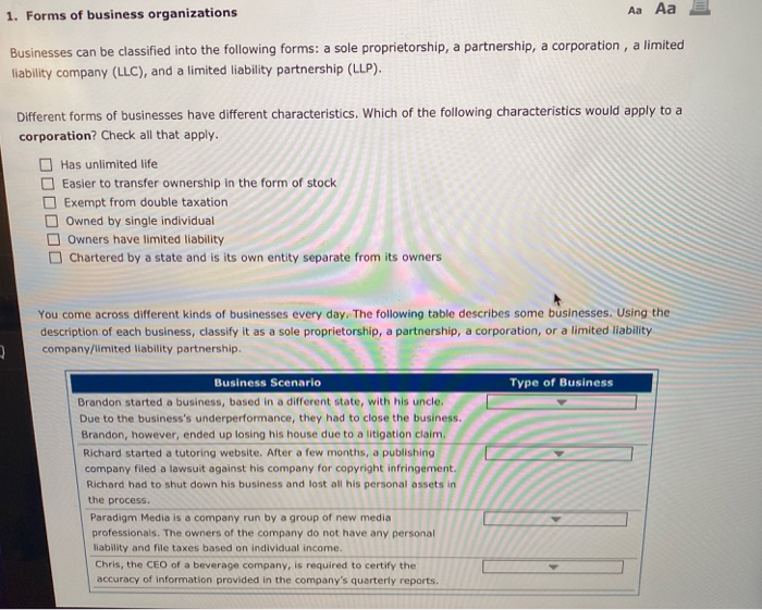 solved-1-forms-of-business-organizations-aa-aa-e-businesses-chegg