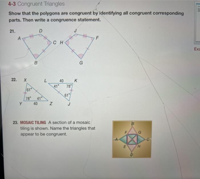 Solved 4-3 Congruent Triangles Show that the polygons are | Chegg.com