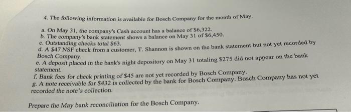 Solved 4. The following information is available for Bosch Chegg