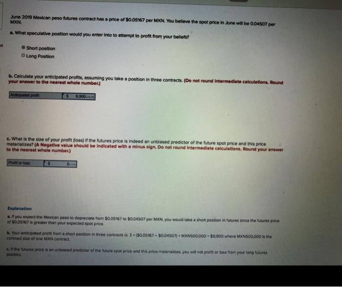 Solved June 2019 Mexican peso futures contract has a price