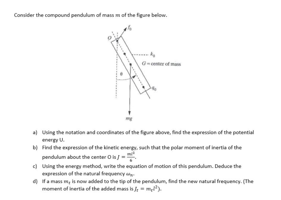 Solved Consider the compound pendulum of mass m of the | Chegg.com