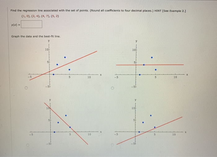 Solved Find the regression line associated with the set of | Chegg.com