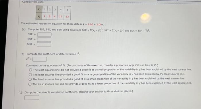 Solved Consider the data 12 3 4 5 4 B 4 12 12 The estimated | Chegg.com