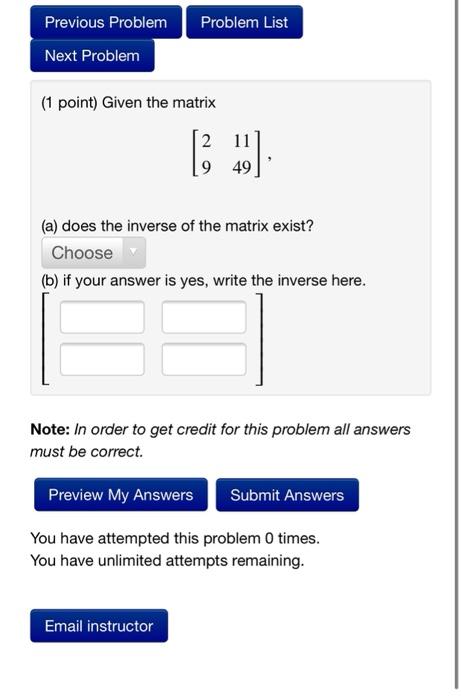 Solved Problem List Previous Problem Next Problem (1 point) | Chegg.com