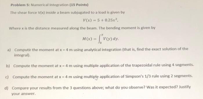 Solved Problem 5: Numerical Integration (15 Points) The | Chegg.com