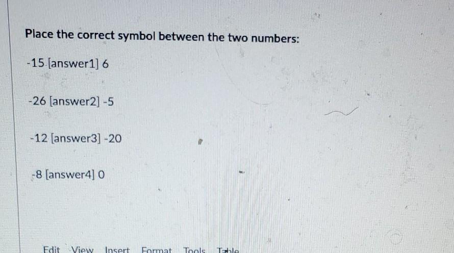 Place the correct symbol between the two numbers: -15 | Chegg.com