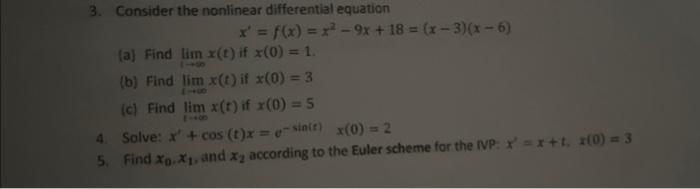 Solved 3. Consider the nonlinear differential equation | Chegg.com