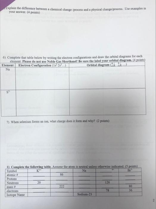 Solved Explain the difference between a chemical change