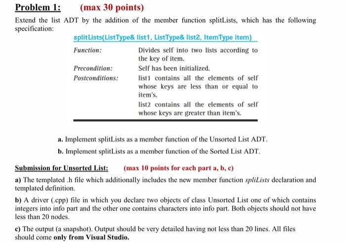 (c  ) Extension of Templated classes Unsorted and Chegg com