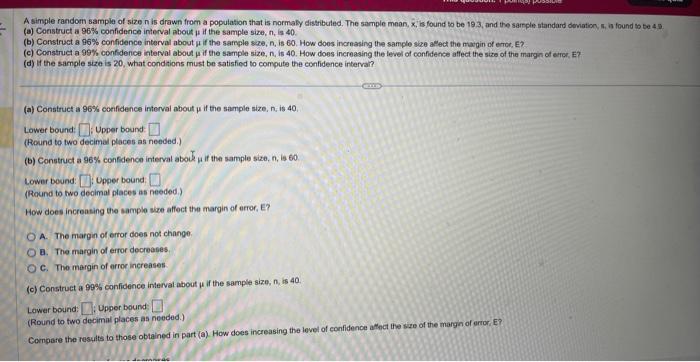 Solved (a) Construct a 96% confidence interval about 1 if | Chegg.com