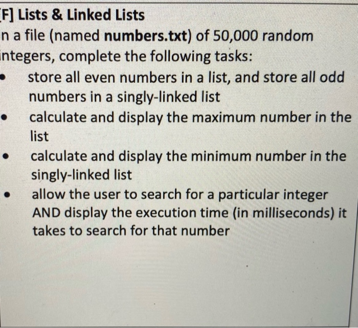 Solved F] Lists & Linked Lists n a file (named numbers.txt) | Chegg.com