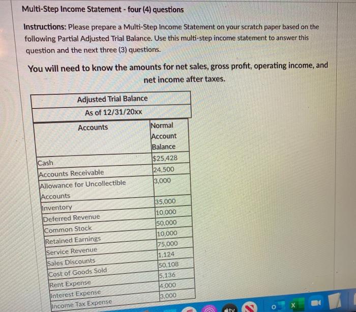 Solved Multi-Step Income Statement-four (4) questions | Chegg.com