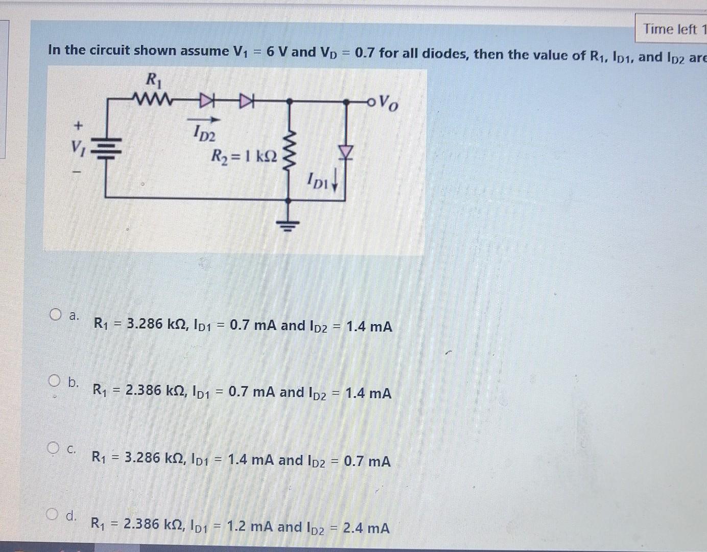 Solved Time left 1 In the circuit shown assume V1 = 6 V and | Chegg.com