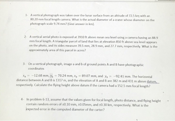 Solved 1. A vertical photograph was taken over the lunar | Chegg.com