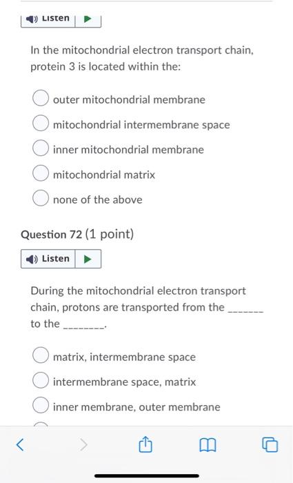 Solved Listen In the mitochondrial electron transport chain, | Chegg.com